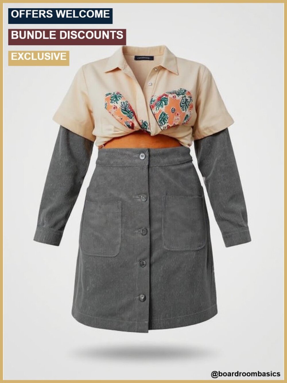 Corduroy High Waisted Button Down A-Line Mini Skirt with Pockets